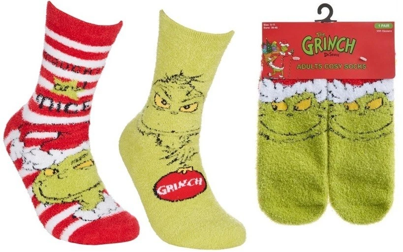 DR. SEUSS The Grinch Cosy Christmas Socks Mens Ladies Kids Slipper Grip Socks Multi Sizes