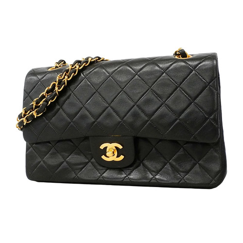 Chanel Double Flap Chain Shoulder Bag Quilted Lambskin Black with Papers #OTB390