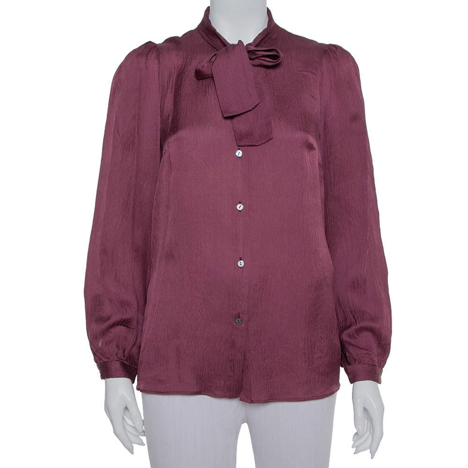 Dolce & Gabbana Caoba Rojo Seda Aplastada Cuello Corbata Detalle Botón Delantero Top M