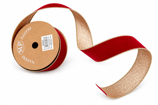 Schleifenband Rot Gold 40 Mm 10 M Samtoptik Glitter Drahtkante Weihnachtsband-image