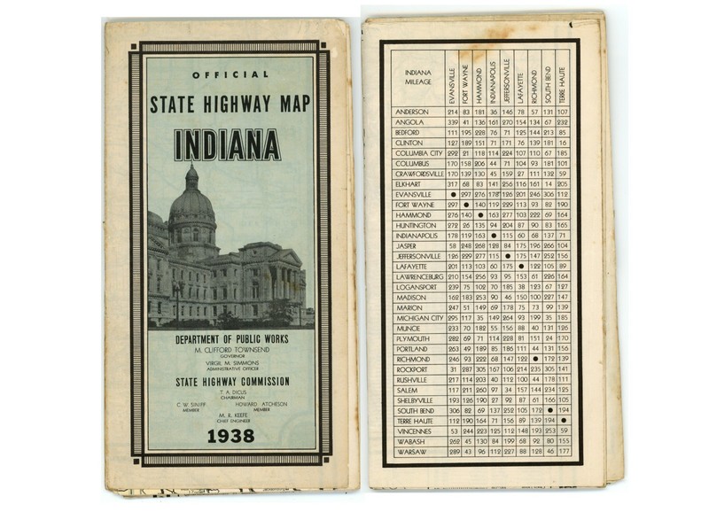 Vintage 1938 Indiana Official Road Map – State Highway Department