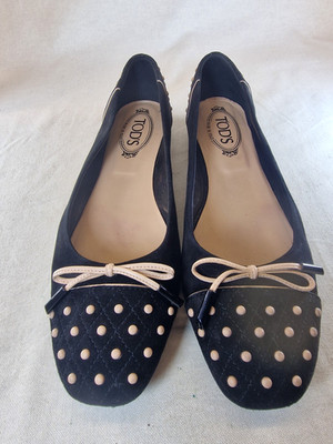 TOD´S Ballerina Leder schwarz Beige Gr. 40,5 Damenschuhe Exklusiv festlich Tods