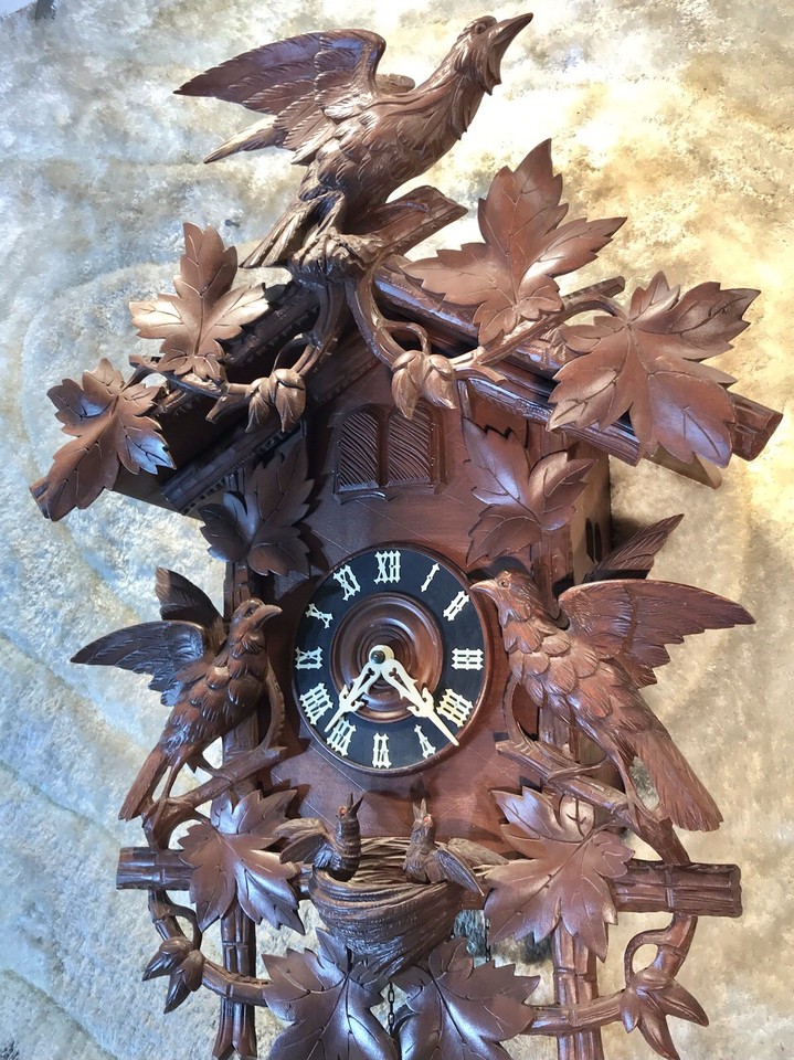 Large ANTIQUE Germany Black Forest Musical Double Door Cuckoo Clock,3 ...