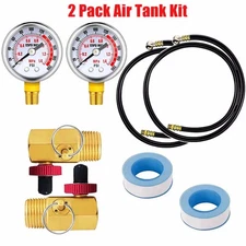 2 Pack Air Tank Kit with Valve Gauge Brass Valve 1.6 Inch Gauge 0-200 PSI