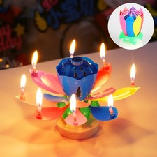Birthday Cake Flower Candles With Happy Birthday Music Rotating Setup
