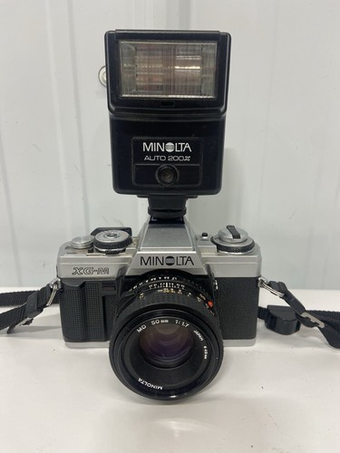 Minolta XG-M Black Silver Compact 35mm Manual Focus SLR Film Camera Bundle 200x