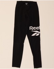 REEBOK Womens Graphic Leggings UK 4/6 XS Black Cotton CT65