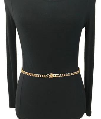 Women's Chain Belt XS Gold Buckle Metal Link Thin Dress Casual Ladies - image 1 of 4
