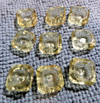 9 Vintage Antique Translucent Glass Picture Buttons YELLOW