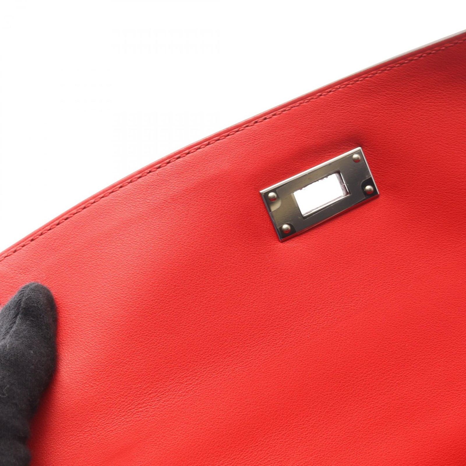 HERMES Kelly 28 shoulder Handbag D Toile H canvas Swift Ecru rouge coeur SHW thumbnail 8