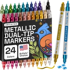 ARTISTRO 24 Metallic Dual-Tip Acrylic Paint Markers for Rock, Canvas, Glass, Woo
