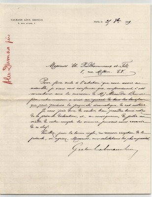 Gaston Calmann-Lévy   Dumas -mann, Rechte Dramatiques  1899   Archiv