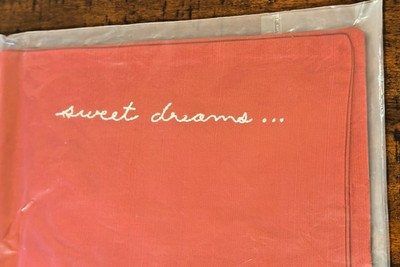 NEW 50x15'' Pottery Barn SWEET DREAMS Embroidered Lumbar Pillow Cover Red + White