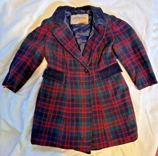 Vtg 50s Girl's Wool Plaid Coat Lined Velvet Collar by HOLT RENFREW England