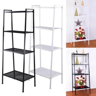 4 Tier Metal Leaning Ladder Wall Shelf Bookcase Bookshelf Storage Shelves Unit