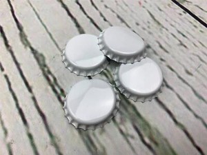 100 PCS Crown Bottle Caps Double Both Sided Craft Linerless 2 Sided Light White