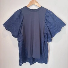 Pomander Place Tuckernuck Eyelet Emi Tee - Cottage Preppy Navy Sze Small f55