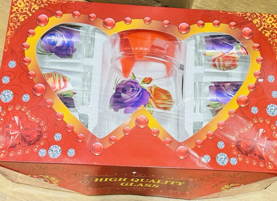 Jug Set 7pcs Flower Pattern Glass - Image 2 of 3