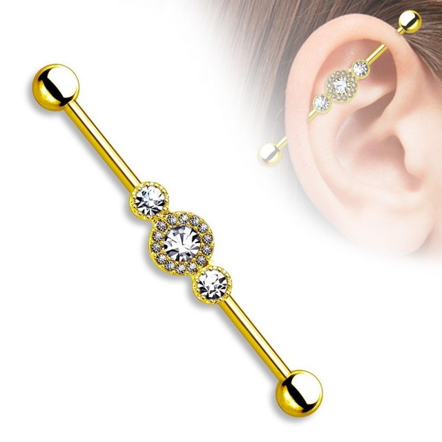 Piercing industrial gold plated three gem eBay