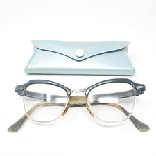 Bausch  Lomb Horn Rimmed Eyeglasses Blue Gray with Case 4 -5  Frame Vtg