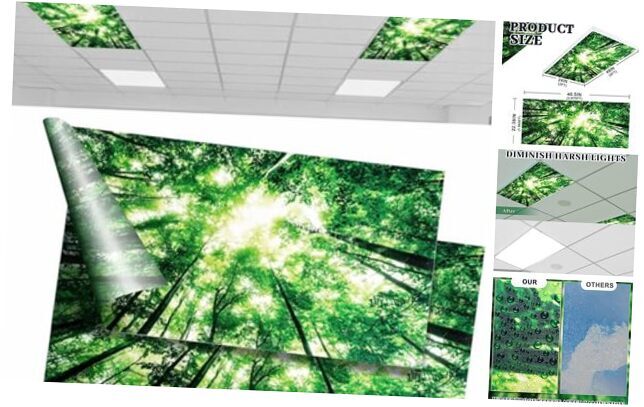 2 Pcs Fluorescent Light Covers 2x4 Feet Light Filter Ceiling Light Forest