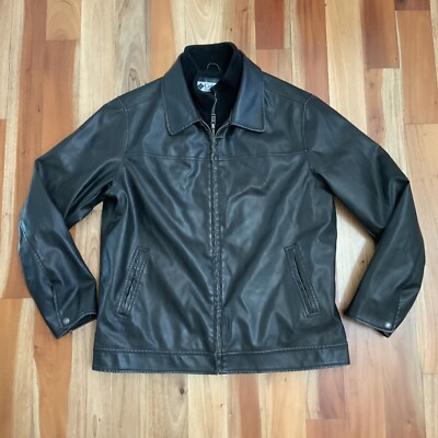 Mens Columbia Sportswear “Faux Leather” PVC Moto Bomber Jacket Sz L Black 