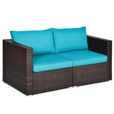 Patiojoy 2-Piece Patio Wicker Corner Sofa Set Rattan Loveseat with Removable