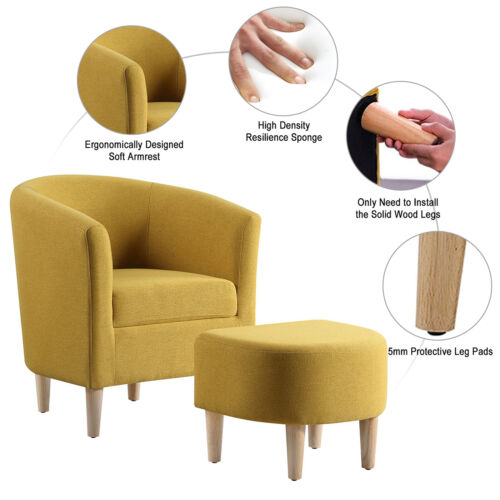 Ohrensessel mit Hocker Fernsehsessel Lounge Sessel Clubsessel relaxsessel Gelb - Bild 5 von 16