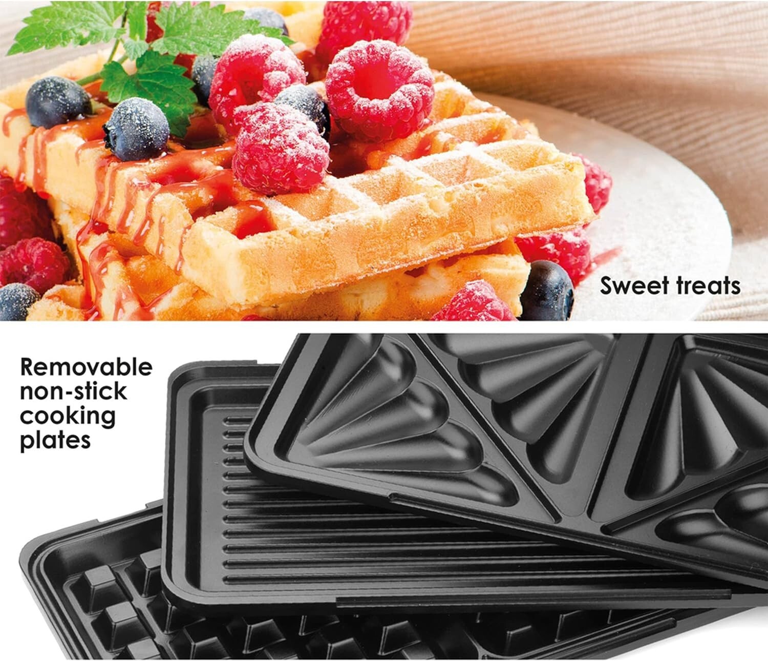 Salter EK2143 3in1 Snack Maker Deep Fill Waffle Iron, Sandwich