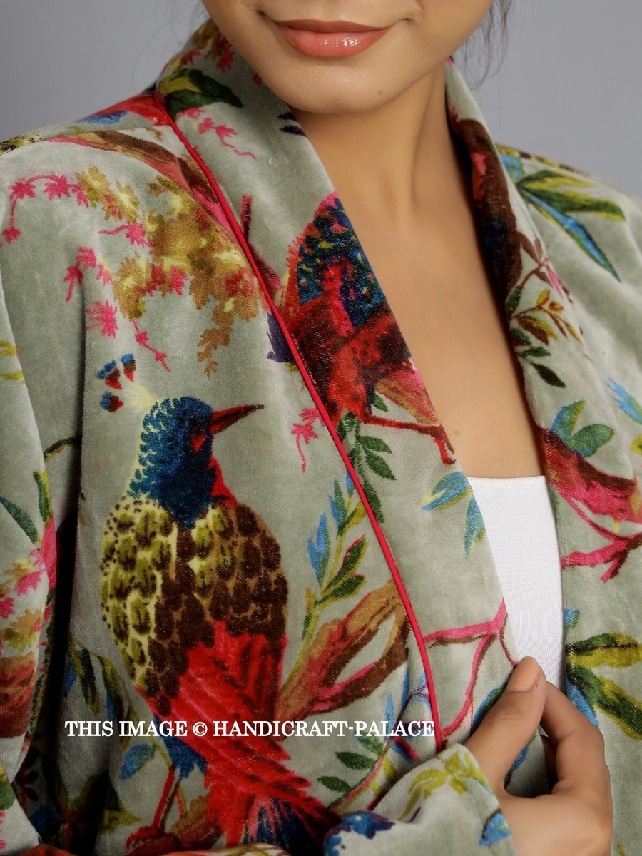 Lusso Velluto Frangia Cappotto Giacca Kimono Spolverino Uccello