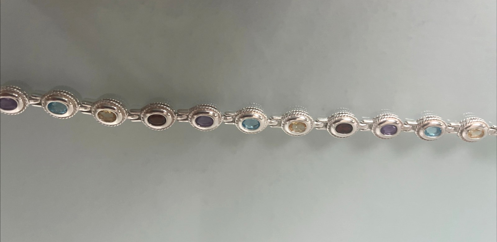 Sterling Silver Oval Multi-Gemstone Bracelet, 7" - image 11