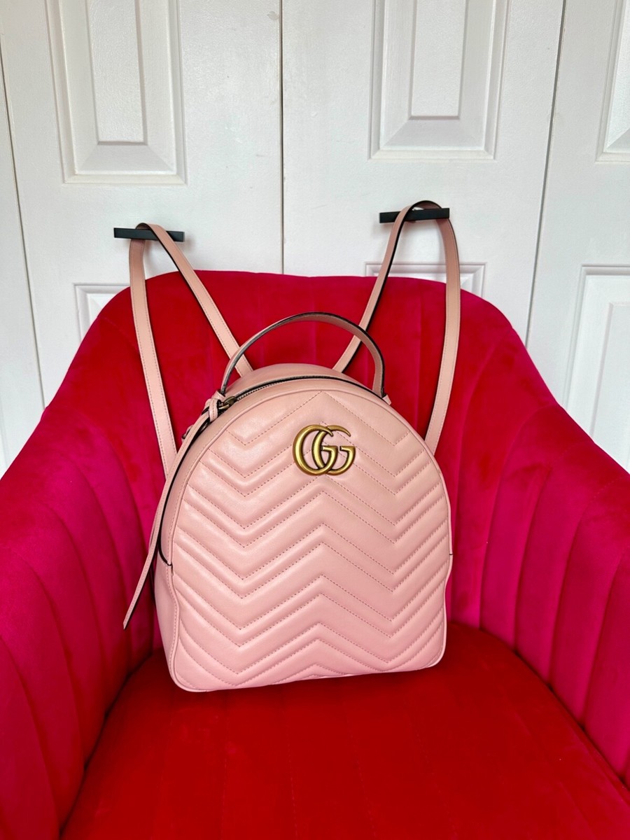 Gucci Double GG Pink Backpack Chevron Marmont Matelasse Leather Brand New Bag Gucci GG Marmont Backpack Matelasse Leather Pink Pastel | eBay main image 3