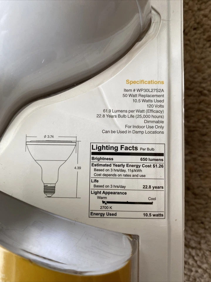 Whirlpool PAR30L LED Spot Light Bulb 40W 40 Watt Indoor Dimmable 650 Lumens - Image 4 of 4