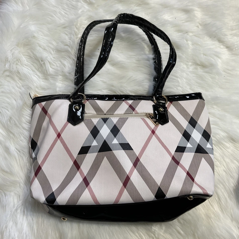 Feral Cat Purse Black Multicolor Pattern Straps Plaid Shoulder Bag - Image 2 of 4