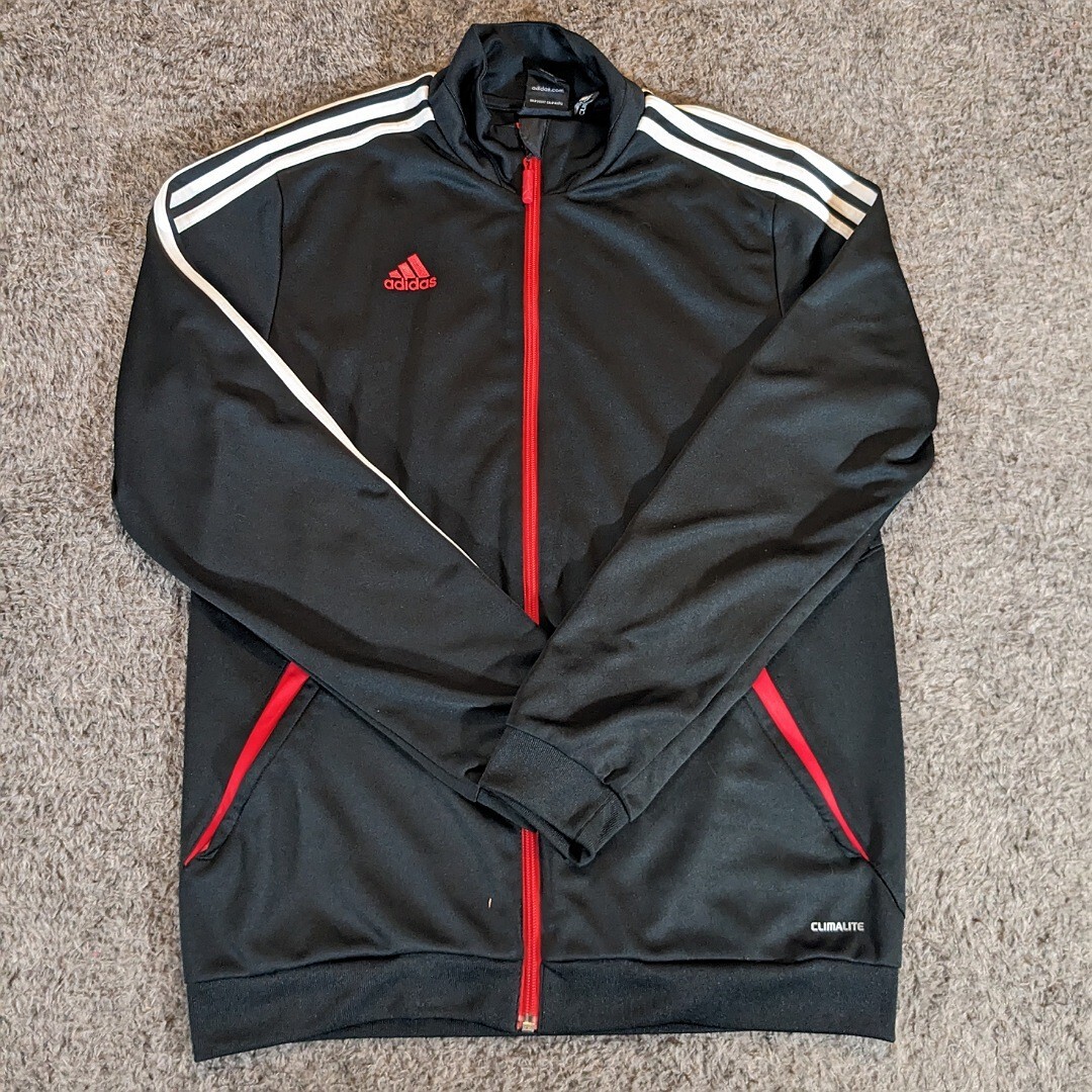 Adidas Men's Size Small Track Jacket Black Red Climalite Striped  Sweatshirt