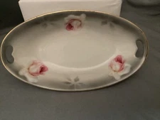 Vintage Hand Painted Porcalain ceramic Germany Relish Tidbit Oblong Small Dish