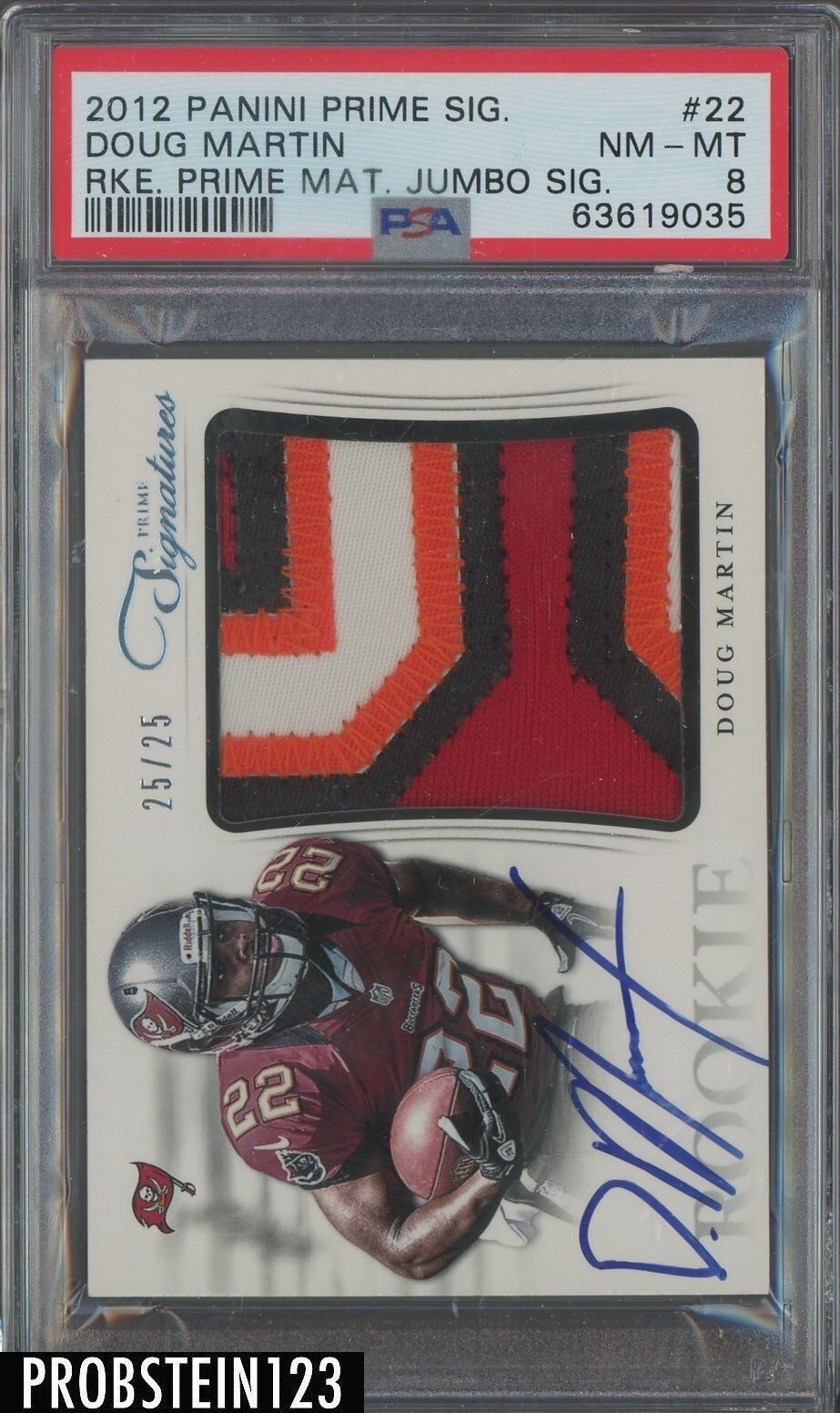 Doug Martin Panini Prime Signatures Rookie Prime Materials Jumbo Signature #22 Base