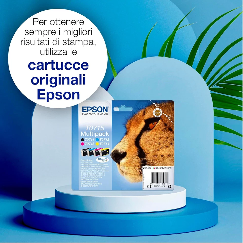 Epson Ghepardo Serie T0715 Multipack 4 Colori Nero Ciano Magenta Giallo original - Immagine 2 di 4