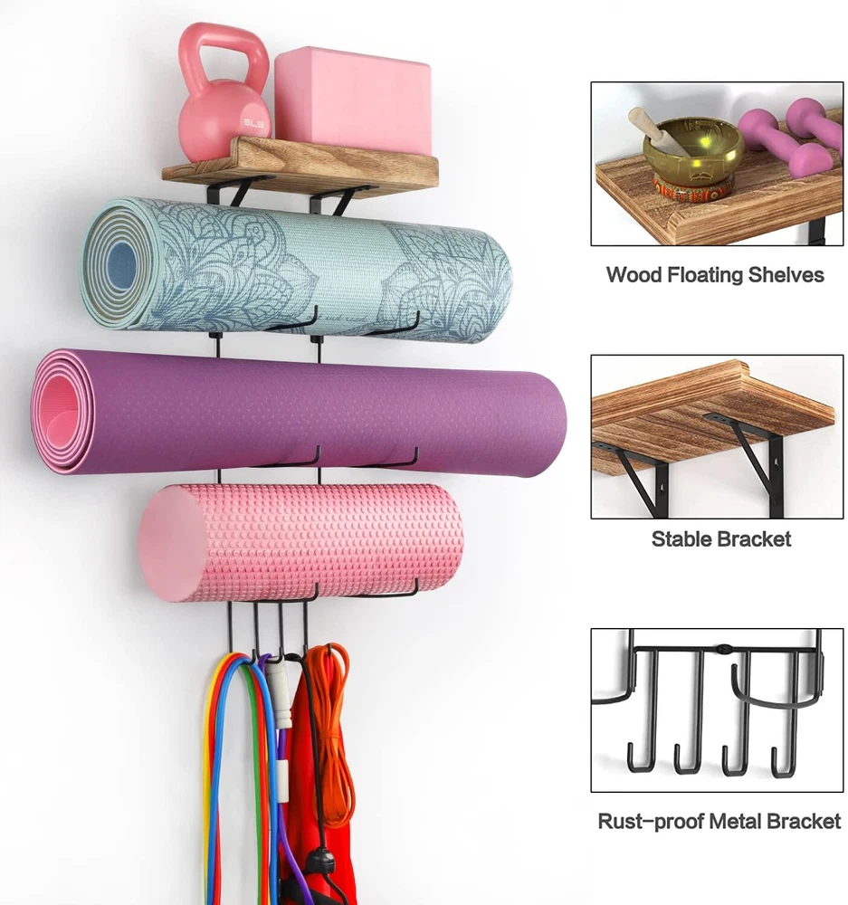 Yoga Mat Holder Accessories Wall Mount Organizer Storage Decor Foam Roller an... Yoga Mat Holder Accessories Wall Mount Organizer Storage Decor Foam Roller an...