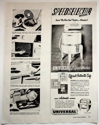 #ad Universal Speedselector 2 Speed Washer Vintage 1961 Print Ad $13.50