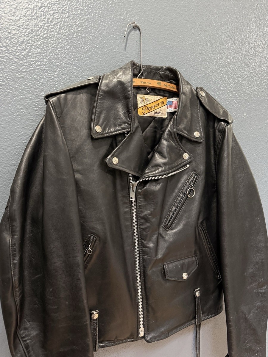 Vintage Schott NYC Perfecto 615 Black Leather Zip Jacket Men's