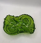 Vintage Green Pressed Glass Small Decorative Dish Ashtray MCM Depression Glass