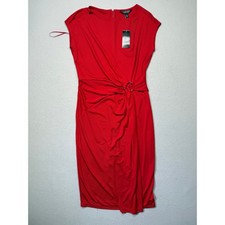 Ralph Lauren Women's Ring-Trim Jersey Cap-Sleeve Dress Madison Red 6 $145