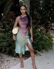 ZARA WOMAN NWT SATIN EFFECT MIDI TIE-DYE DRESS MULTICOLORED 9232/234 S, M