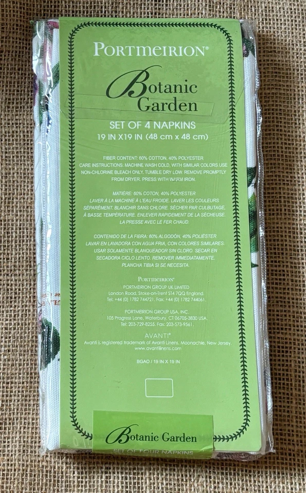 Servilletas de tela de jardín botánico Portmeirion nuevas en paquete florales 19 X 19 pulgadas Foto 2 de 4