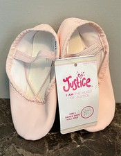 Justice Ballet Dance Shoes Leather Sole Pink Girls SIZE 9 NEW
