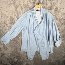 Donna Karan New York Womens Open Front Cardigan Size M Blue Lyocell Drape Jacket