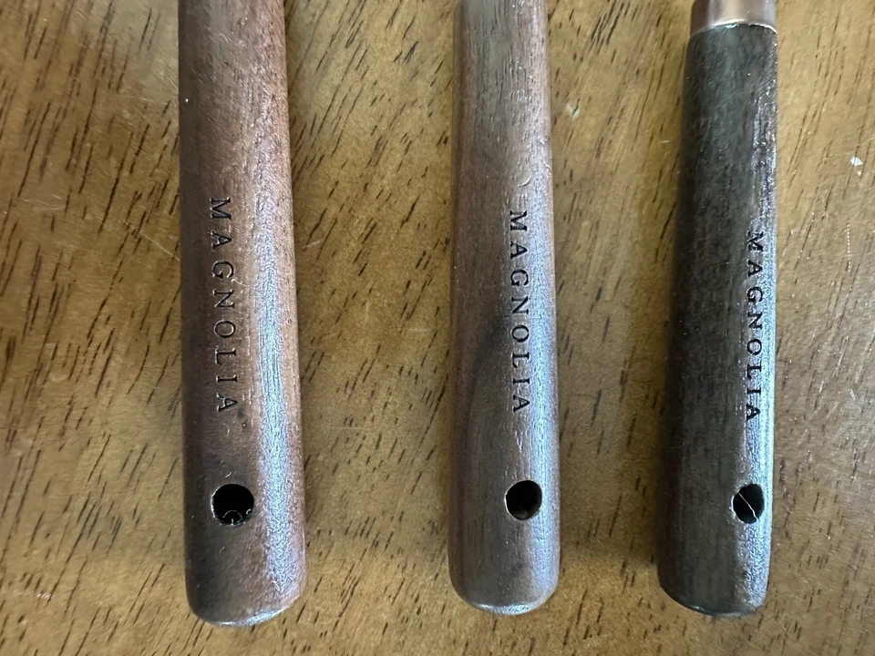Juego de cuchara medidora Magnolia de 3 piezas de cobre/madera marrón para hornear, cocinar, cocinar Foto 3 de 4