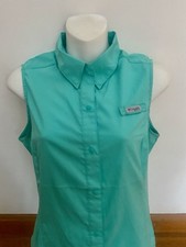 Columbia PFG Button Up Shirt Top Sky Blue Vented Back Size M