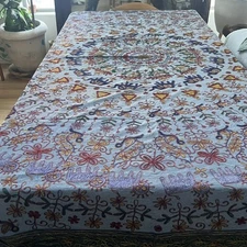 Vintage Uzbek Embroidery Suzani Bed Cover Table Cloth Throw 86"x104" Floral